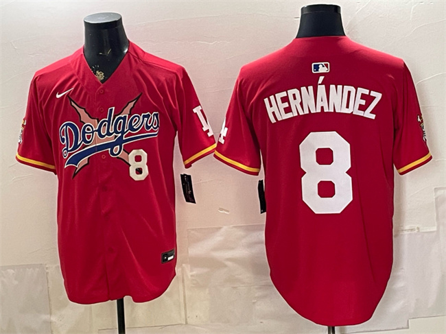 Men's Los Angeles Dodgers x One Piece #8 Enrique Hernández Red Vapor Premier Limited Stitched Baseball Jersey